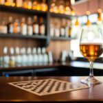 Um bar pequeno e modesto com um quebra-cabeça de palavras cruzadas