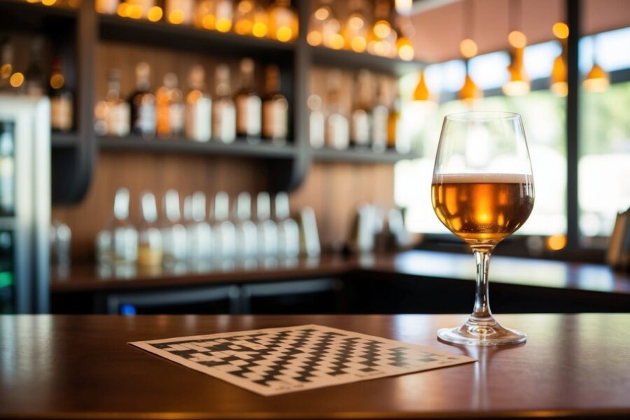 Um bar pequeno e modesto com um quebra-cabeça de palavras cruzadas