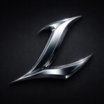 Um logo tridimensional da letra L em metal brilhante sobre fundo escuro.